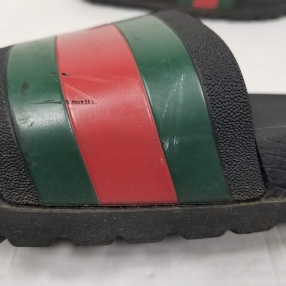 Mens Gucci Green Red Web Signature Stripe Slide Sandal Black Rubber Size 11 - Picture 8 of 16